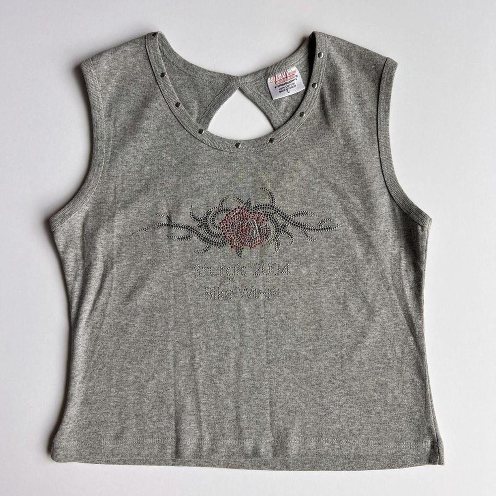 Vintage Biker Bedazzled Grey Tank